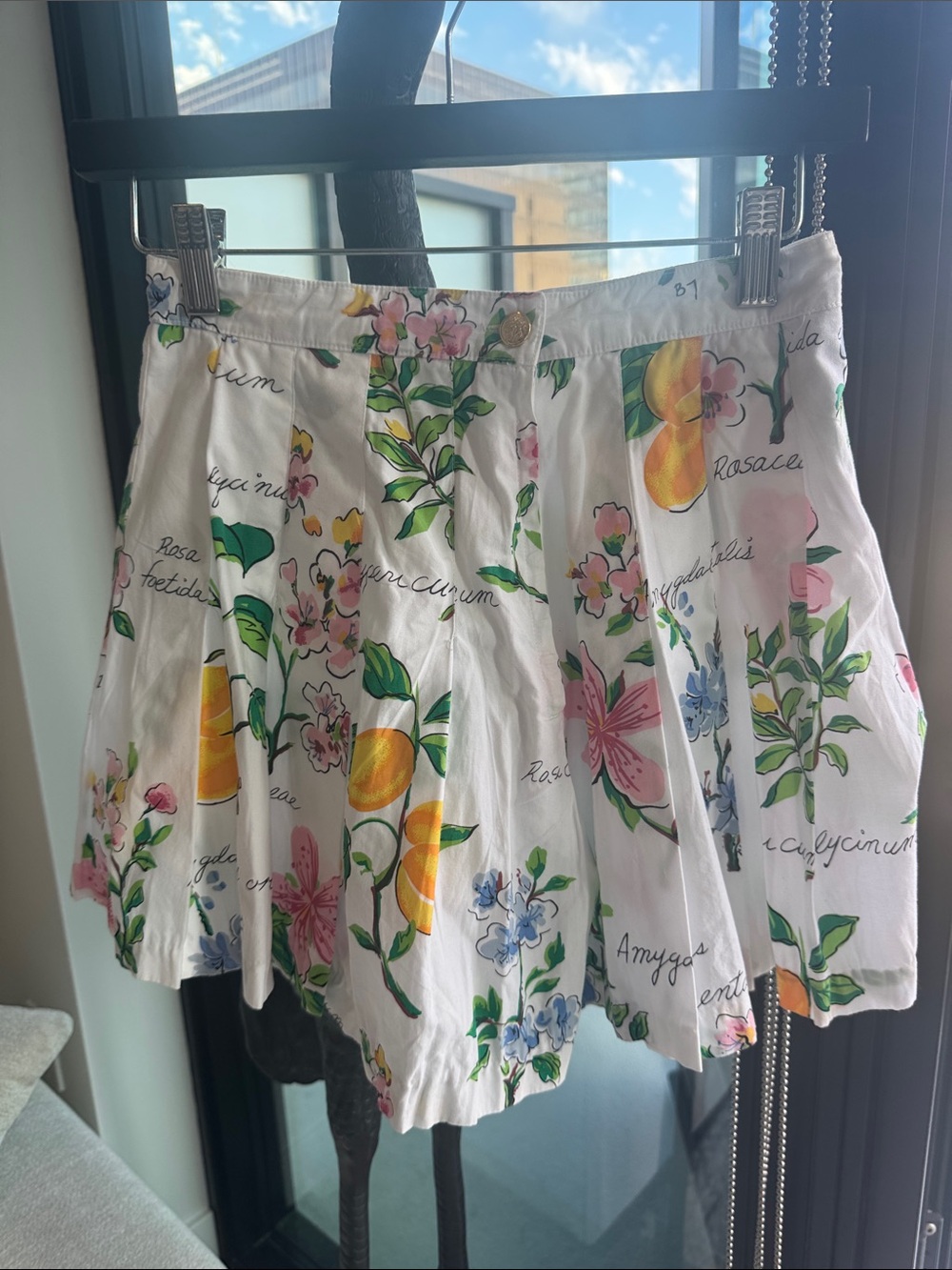 Adrienne Vittadini White Floral Pleated Skirt with Yellow and Pink Accents